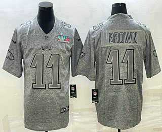 Mens Philadelphia Eagles #11 AJ Brown Grey Super Bowl LVII Patch Stitched Jersey